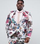 Asos Design Plus Wedding Skinny Suit Jacket With Floral Print - White