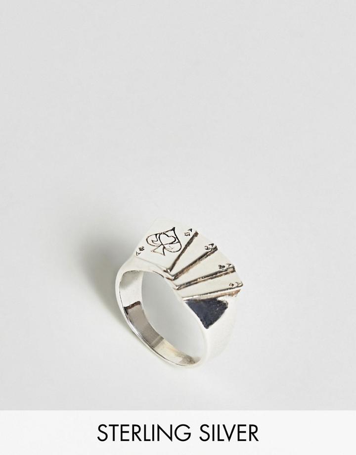 Asos Sterling Silver Ring With Playing Card Design - Silver