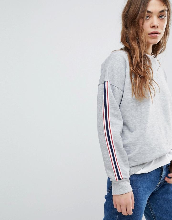 New Look Sweat Top With Tape Trim - Gray
