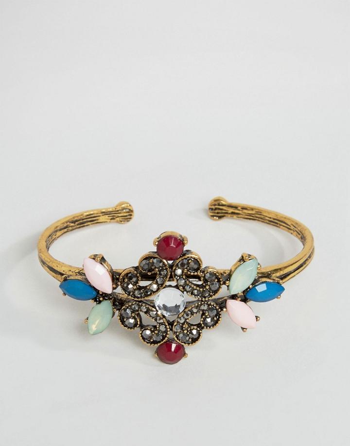 Designb Pretty Embellished Cuff Bracelet - Gold