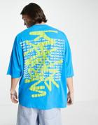 Asos Unrvlld Spply Extreme Oversized T-shirt With Logo Print And Placement Print In Bright Blue