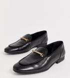 Asos Design Wide Fit Loafers In Black Leather With Gold Snaffle - Black