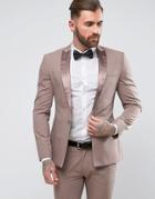 Asos Skinny Tuxedo Suit Jacket In Putty With Tonal Satin Lapel - Stone