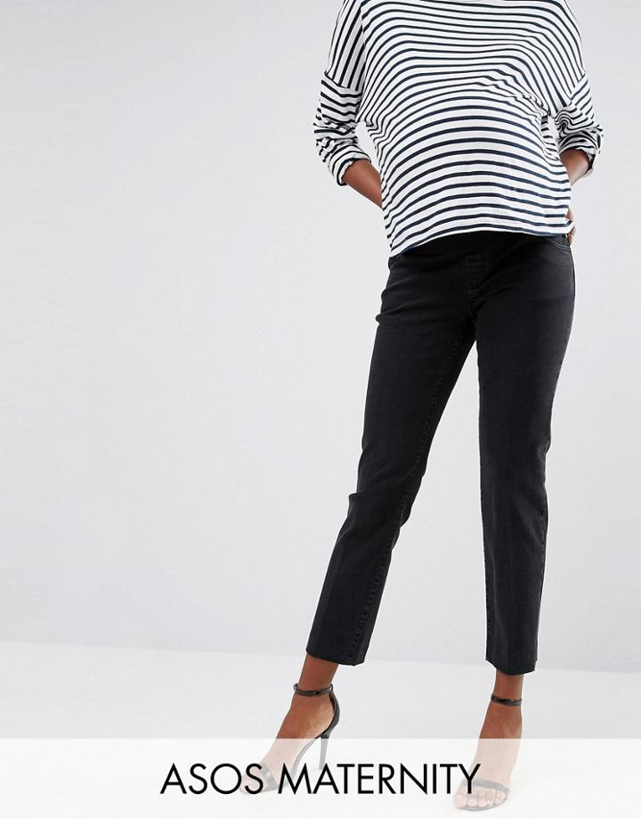 Asos Maternity Straight Leg Jean In Thames Dark Stonewash Blue With Under The Bump Waistband - Black