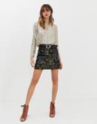 River Island Jacquard Skirt With Faux Leather Patch Pockets In Black