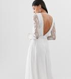 Amelia Rose Tall Embroidered Long Sleeve Midi Dress With Plunge Back Detail In White - White