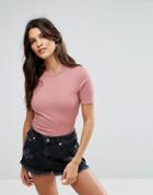 Brave Soul Kyle Crew Neck T-shirt In Rib - Pink