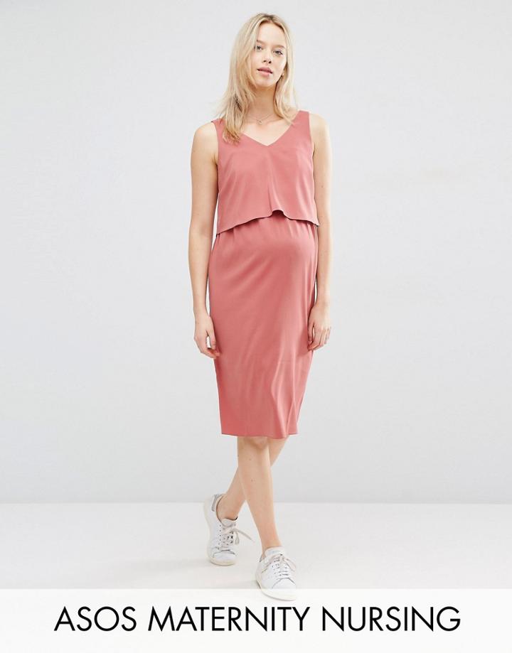 Asos Maternity Nursing Double Layer Cami Dress - Pink