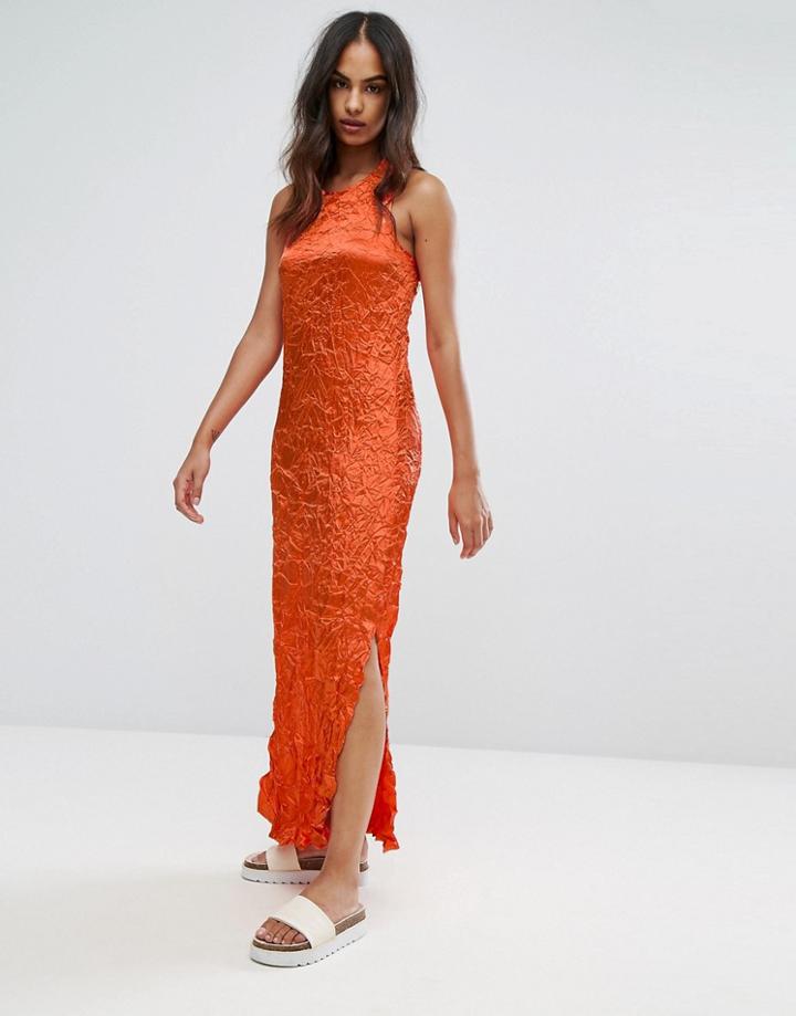 Warehouse Premium Crinkle Fabric Twist Back Maxi Dress - Orange