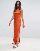Warehouse Premium Crinkle Fabric Twist Back Maxi Dress - Orange