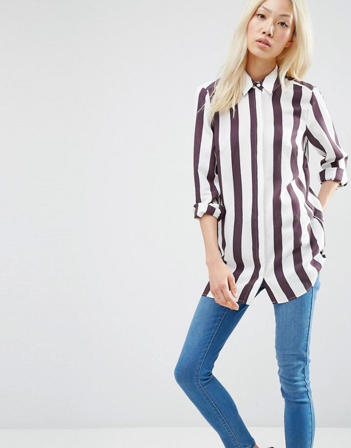 Asos Open Back Stripe Shirt In Oxblood - Multi
