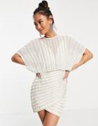 Asos Design Linear Embellished Mini Dress With Wrap Skirt-white