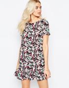 Daisy Street Shift Dress With Frill Hem In Camo Print - Multi Camo