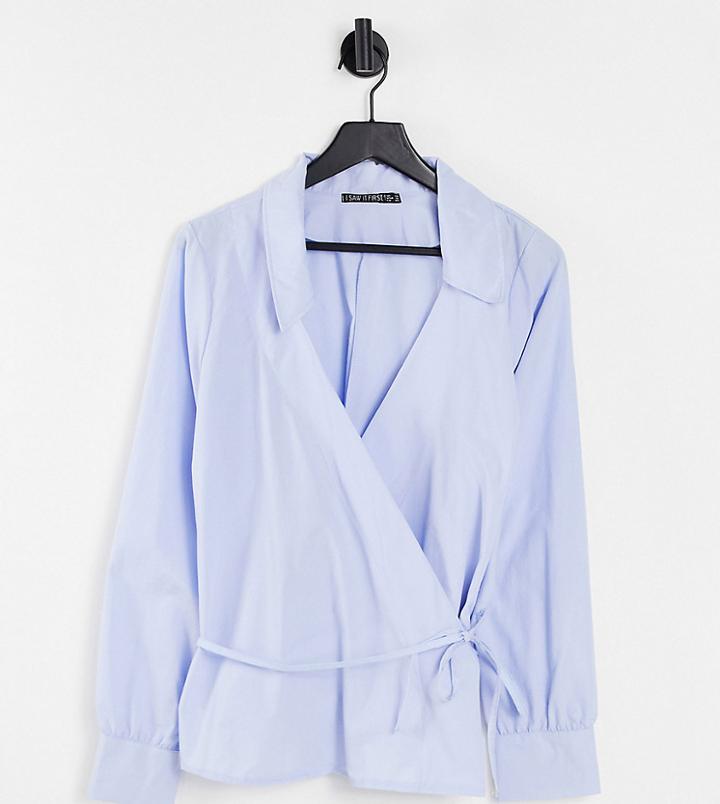 I Saw It First Plus Wrap Detail Shirt In Blue-blues