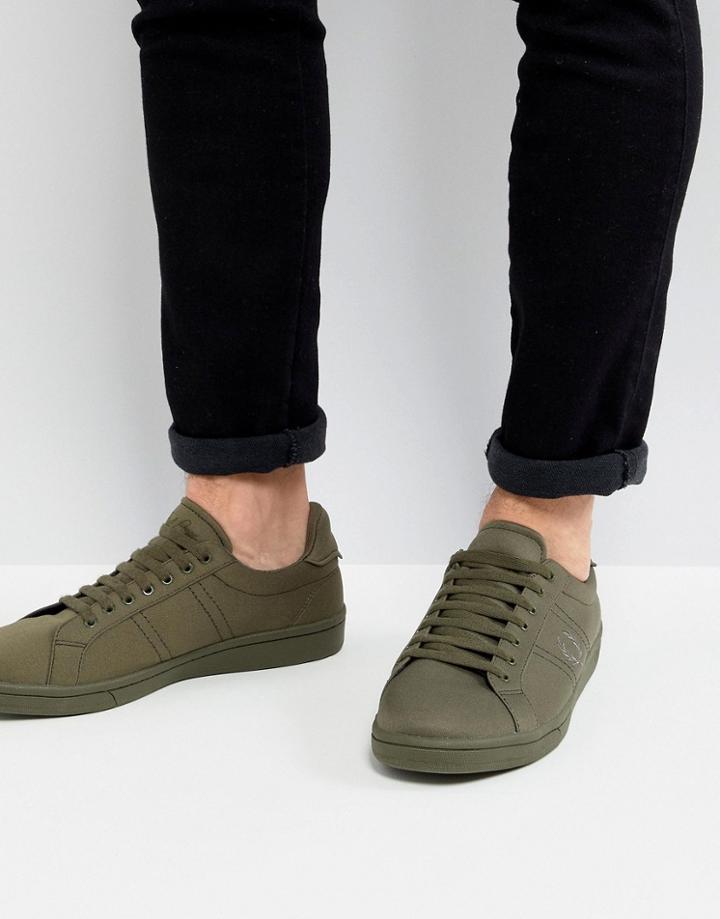 Fred Perry B721 Tricot Sneakers In Khaki - Green