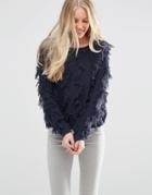 Vila Studia Shaggy Knit Sweater In Total Eclipse - Navy