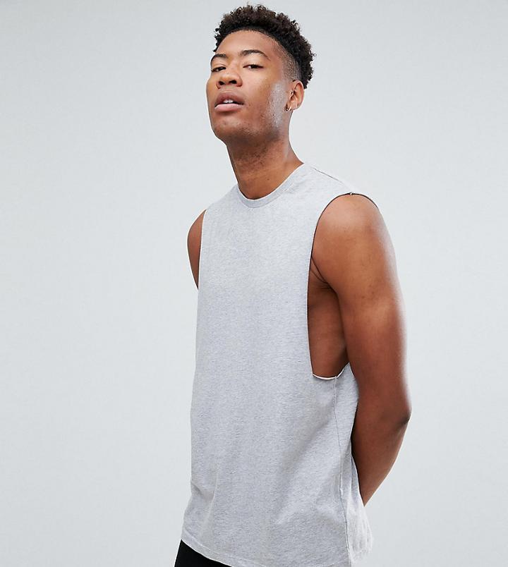 Asos Tall Relaxed Tank With Dropped Armhole In Gray - Gray