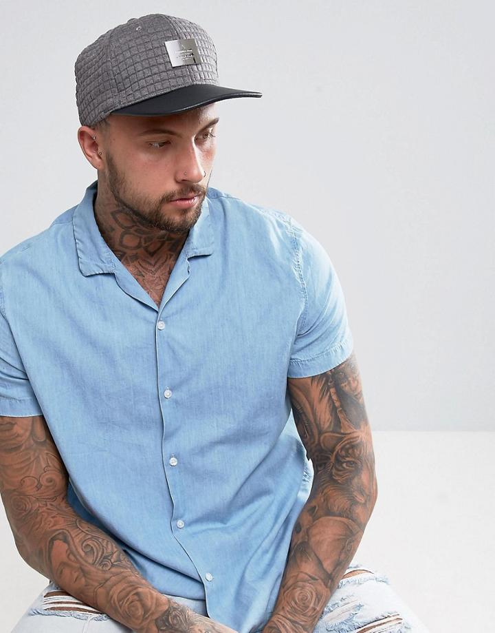 Asos Snapback Cap In Gray Waffle With Metal Badging - Gray