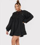 In The Style Plus X Lorna Luxe Volume Sleeve Button Front Mini Smock Dress In Black