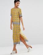 Warehouse Tile Print Column Midi Dress - Yellow