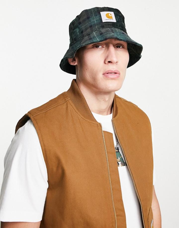 Carhartt Wip Corduroy Plaid Bucket Hat In Green