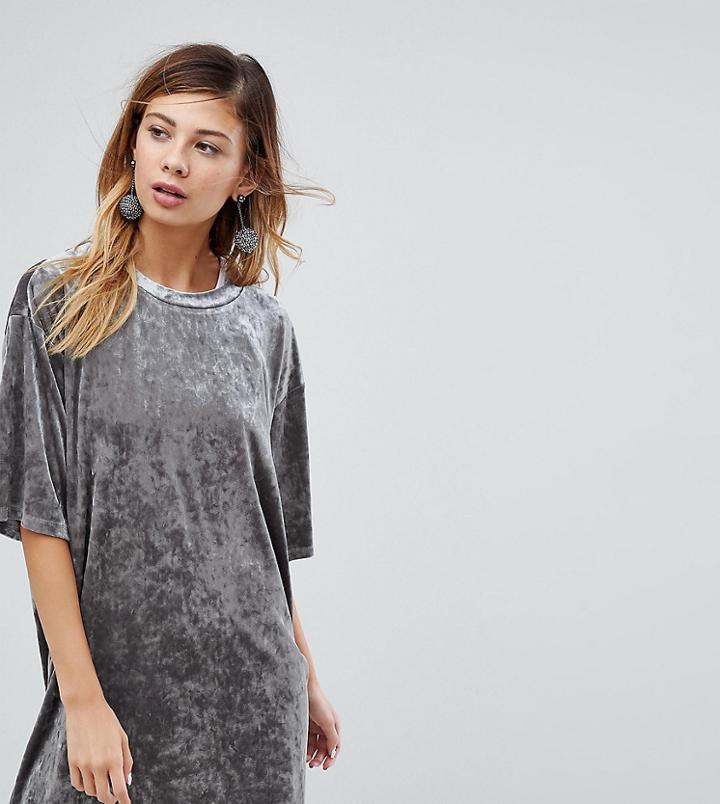 Monki Longline Velvet Top - Silver