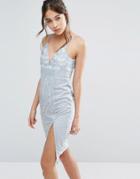 Love Triangle Two Tone Lace Dress With Side Split - Gray