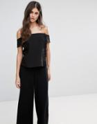 Ba & Sh Off Shoulder Frill Top - Black