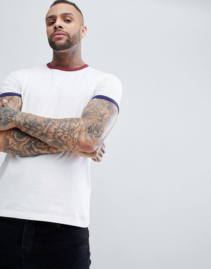 Asos Design T-shirt With Contrast Ringer And Cuff - Multi