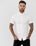 New Look Oxford Short Sleeve Shirt In Muscle Fit In White - White