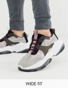 Asos Design Wide Fit Sneakers In Color Pop With Chunky Sole-gray