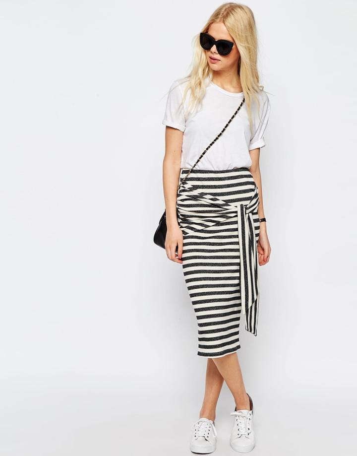 Asos Tie Knot Stripe Pencil Skirt - Multi