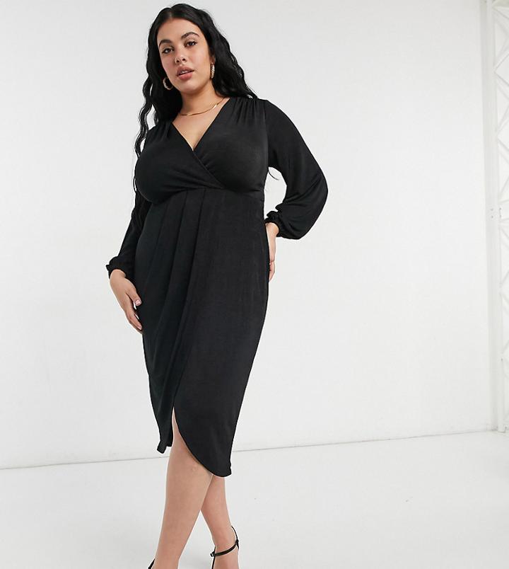 Closet London Plus Twist Wrap Front Jersey Wrap Dress In Black