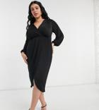 Closet London Plus Twist Wrap Front Jersey Wrap Dress In Black