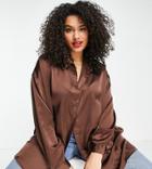 Missguided Plus Oversized Satin Shirt In Brown