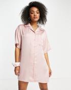 Lola May Revere Collar Shirt Dress In Pink Stripe