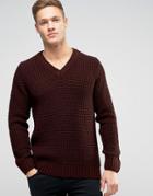 New Look Chunky V Neck Sweater In Dark Burgundy - Red