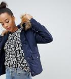 Noisy May Tall Faux Fur Padded Parka - Navy