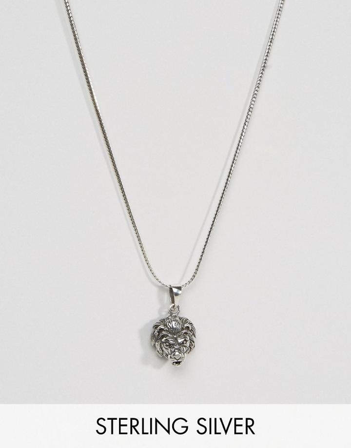 Asos Sterling Silver Necklace With Lion - Silver