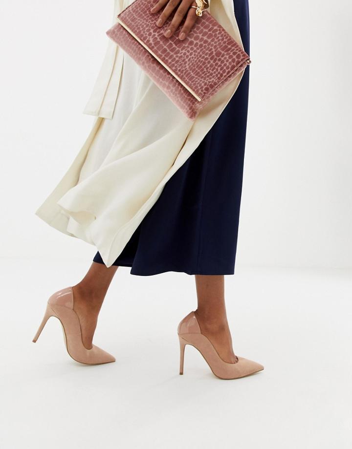 Miss Selfridge Patent Back Pumps In Beige - Pink