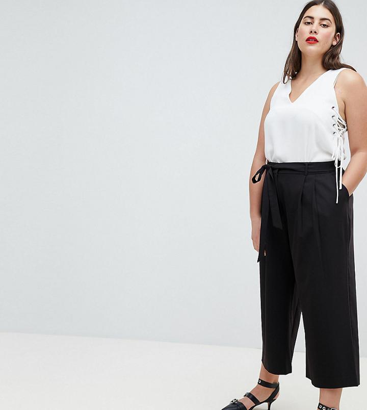 Asos Design Curve Mix & Match Culotte With Tie Waist - Black