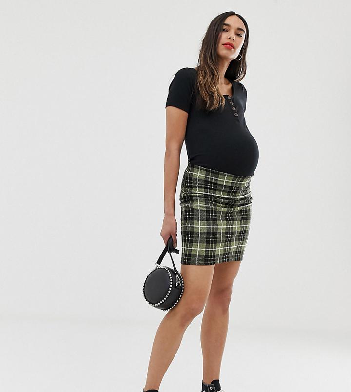 New Look Maternity Check Tube Skirt In Yellow Print