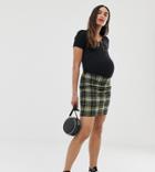 New Look Maternity Check Tube Skirt In Yellow Print