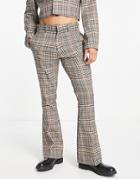 Asos Design Flare Suit Pants In Navy And Orange Check