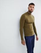 Asos Design Muscle Fit Long Sleeve T-shirt With Turtleneck In Khaki - Green