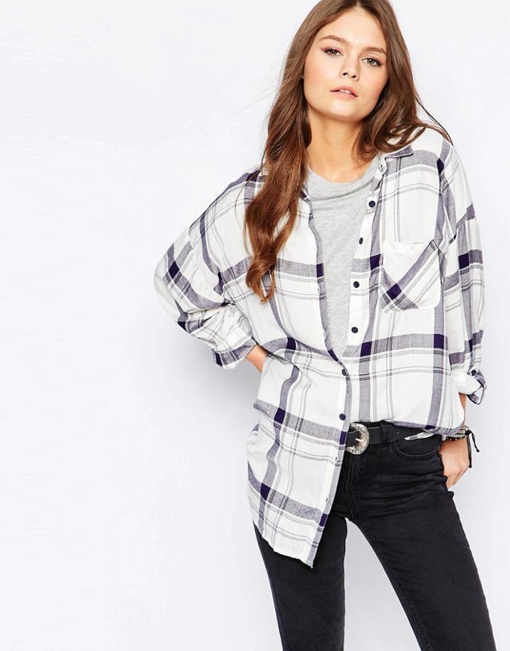 New Look Oversized Check Shirt - White