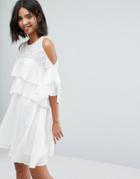 Lost Ink Floaty Dress With Frills - White