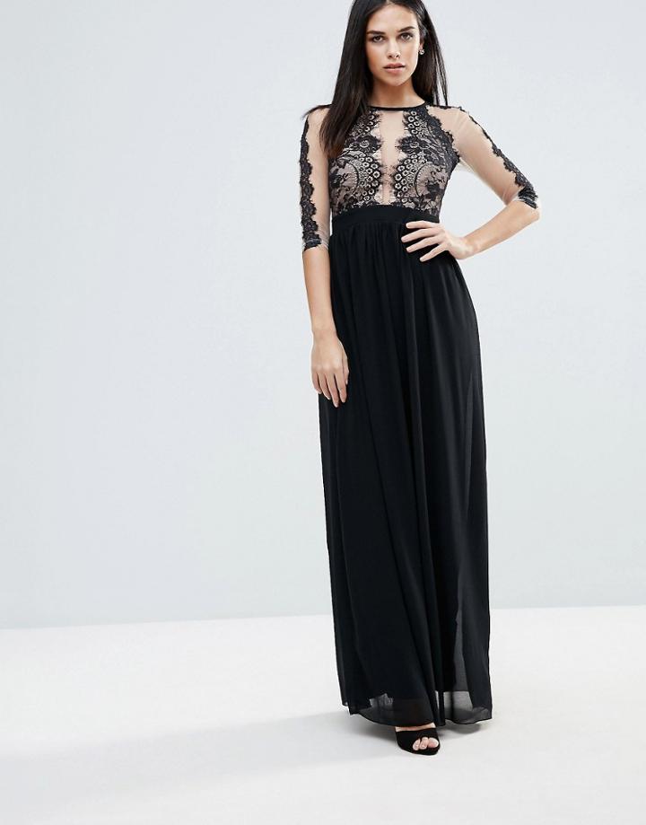 Little Mistress Monochrome Lace Trim Maxi Dress - Multi
