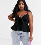Koco & K Plus Knot Front Cami Swing Top In Black