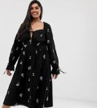 Asos Design Curve Sweetheart Midi Dress With All Over Embroidery - Multi
